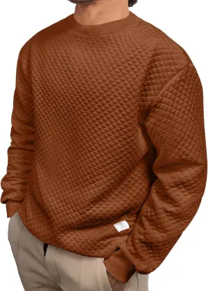 Men's Crewneck Sweatshirts Solid Color Diamond Grid Texture Long Sleeve Casual Basics Pullover Shirt