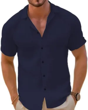 Men's Linen Short Sleeved T-Shirt Loose Sportswear Solid Color Cotton Linen Shirt Beach Short Sleeved Shirt