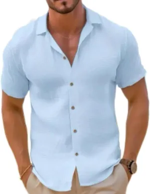 Men's Linen Short Sleeved T-Shirt Loose Sportswear Solid Color Cotton Linen Shirt Beach Short Sleeved Shirt