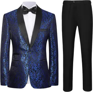 Men's Slim Fit 2 Pieces Tuxedo Shawl Lapel Suits Paisley Jacket Pants Set for Wedding Prom Dinner Party