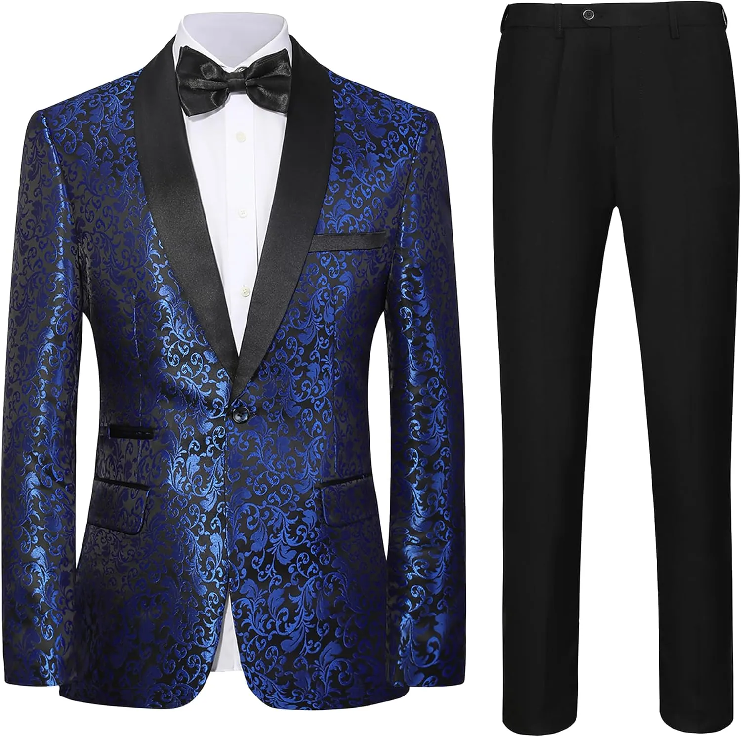 Men's Slim Fit 2 Pieces Tuxedo Shawl Lapel Suits Paisley Jacket Pants Set for Wedding Prom Dinner Party
