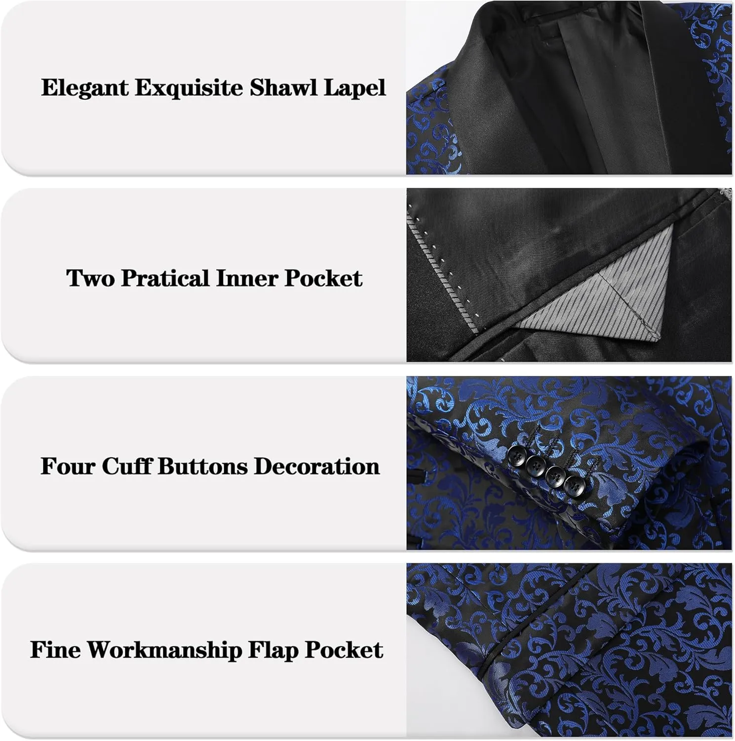 Men's Slim Fit 2 Pieces Tuxedo Shawl Lapel Suits Paisley Jacket Pants Set for Wedding Prom Dinner Party
