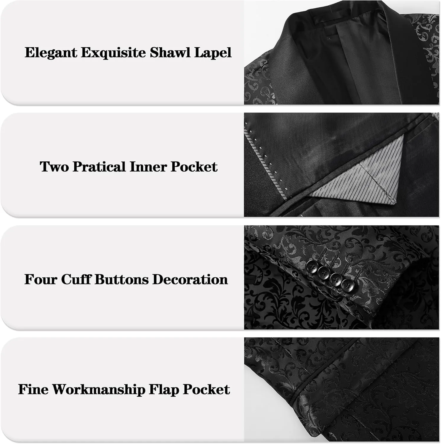 Men's Slim Fit 2 Pieces Tuxedo Shawl Lapel Suits Paisley Jacket Pants Set for Wedding Prom Dinner Party