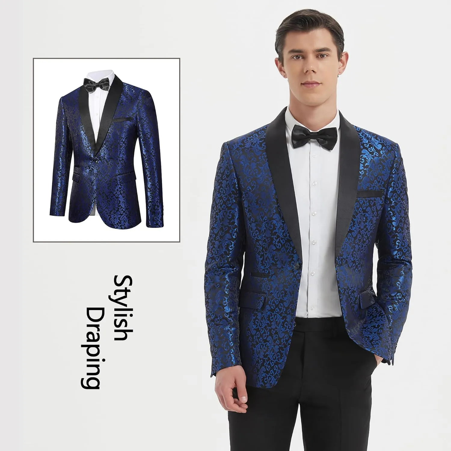 Men's Slim Fit 2 Pieces Tuxedo Shawl Lapel Suits Paisley Jacket Pants Set for Wedding Prom Dinner Party