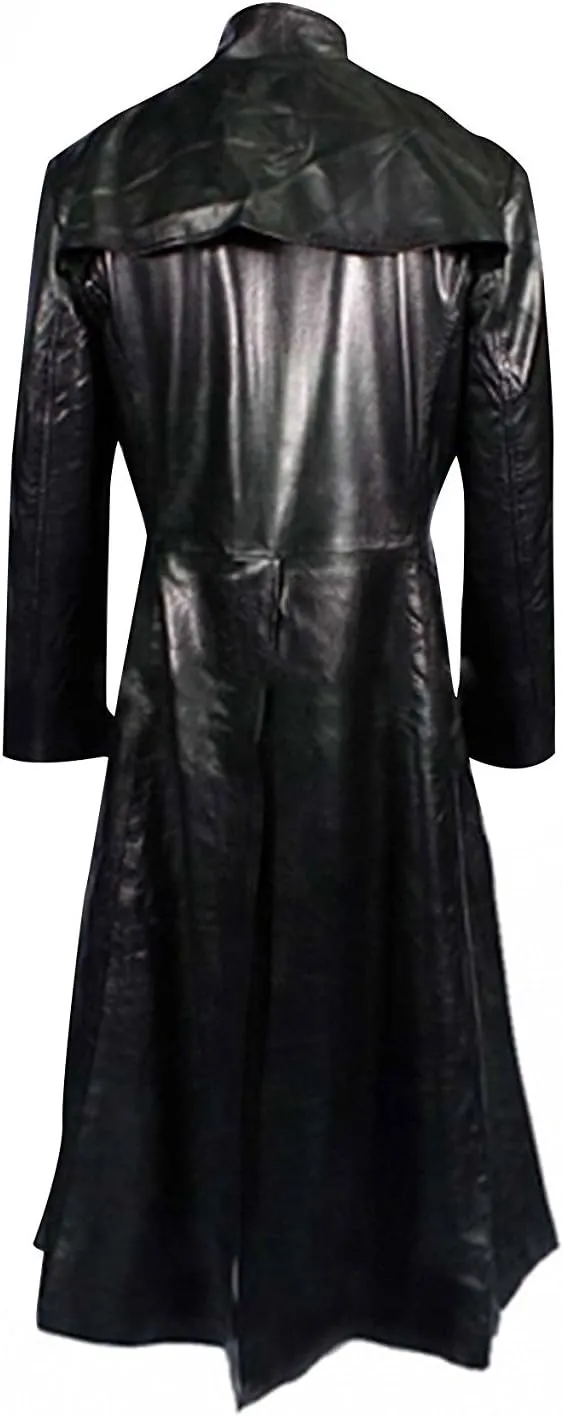 Mens Super Hero Cosplay Costume Black Wool Coat Full Length Style Buttoned Wool Trench Coat