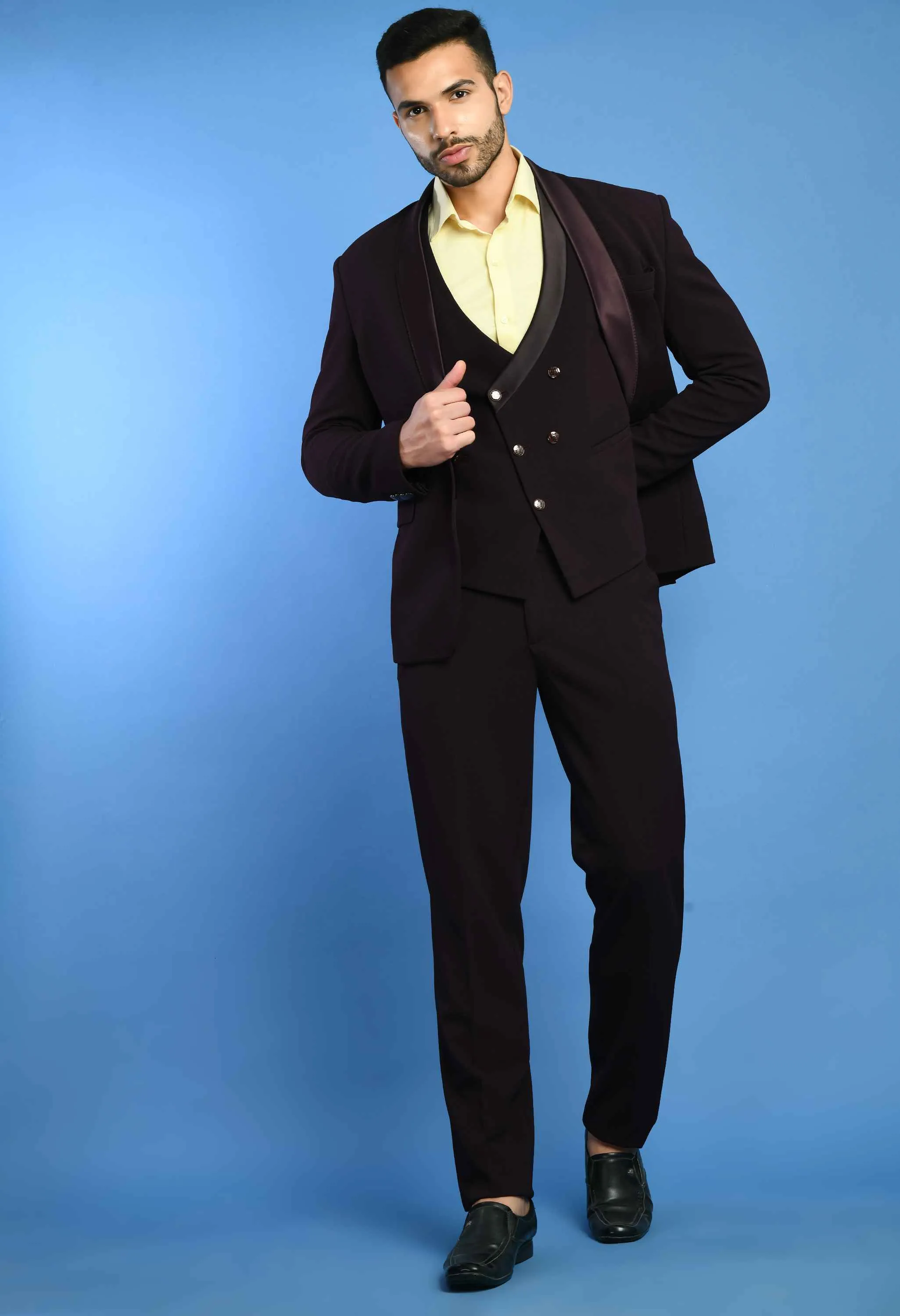 Men's Wine 3Pc Knitted Suit Set