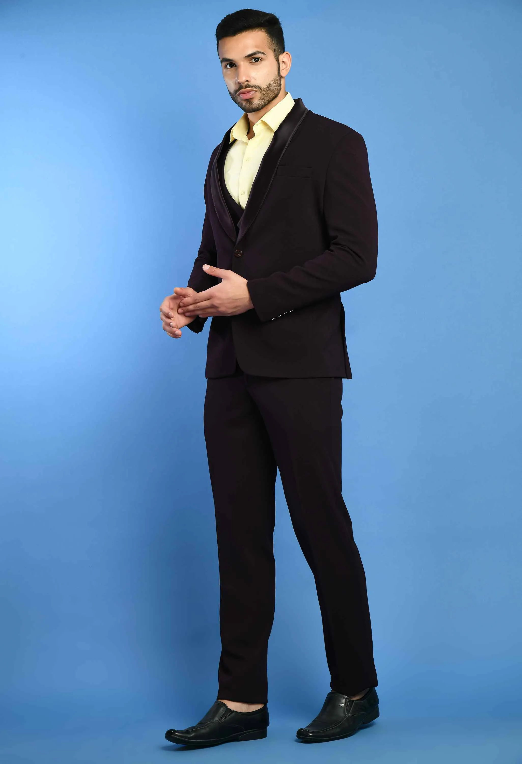 Men's Wine 3Pc Knitted Suit Set