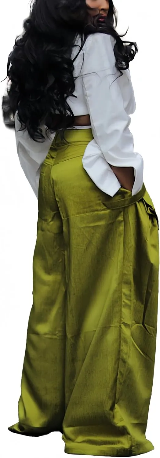 Mid Rise Wide Leg Cargo Pants for Women Baggy Trousers with Detachable Pockets Streetwear