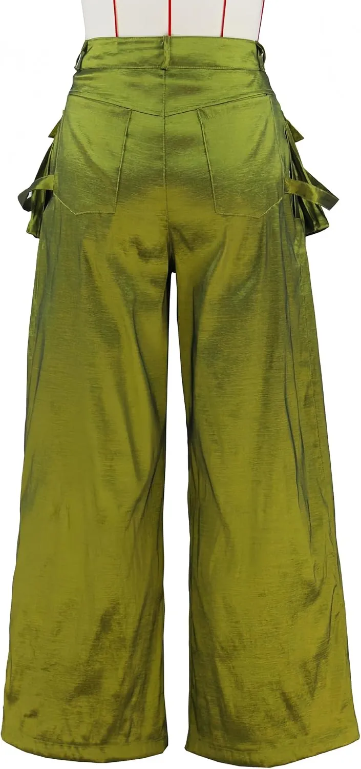 Mid Rise Wide Leg Cargo Pants for Women Baggy Trousers with Detachable Pockets Streetwear