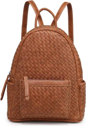 Mini Woven Backpack Purse for Women Trendy Daypacks Stylish Backpack Women's Fashion Handbag for Travel Vacation Valentine's Gift (Small Camel Woven)
