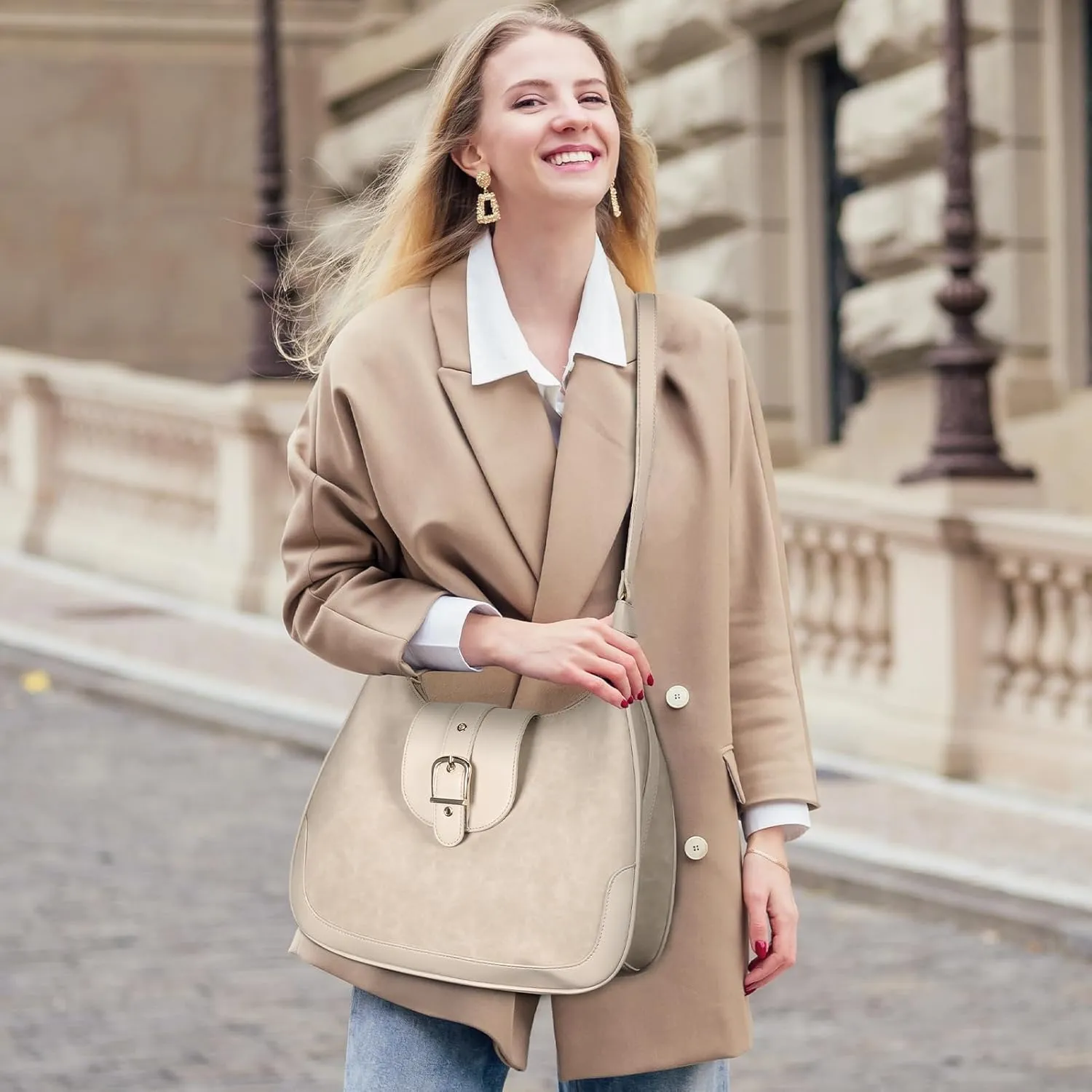 Missnine Large Shoulder Bag Purse for Women Crescent Clutch Tote Handbag PU Leather Crossbody Hobo with Adjustable Strap