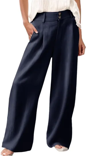 Miyaomn Linen Pants for Women High Waisted Casual Loose Wide Leg Palazzo Pants Summer Travel Beach Dress Trousers with Pocket