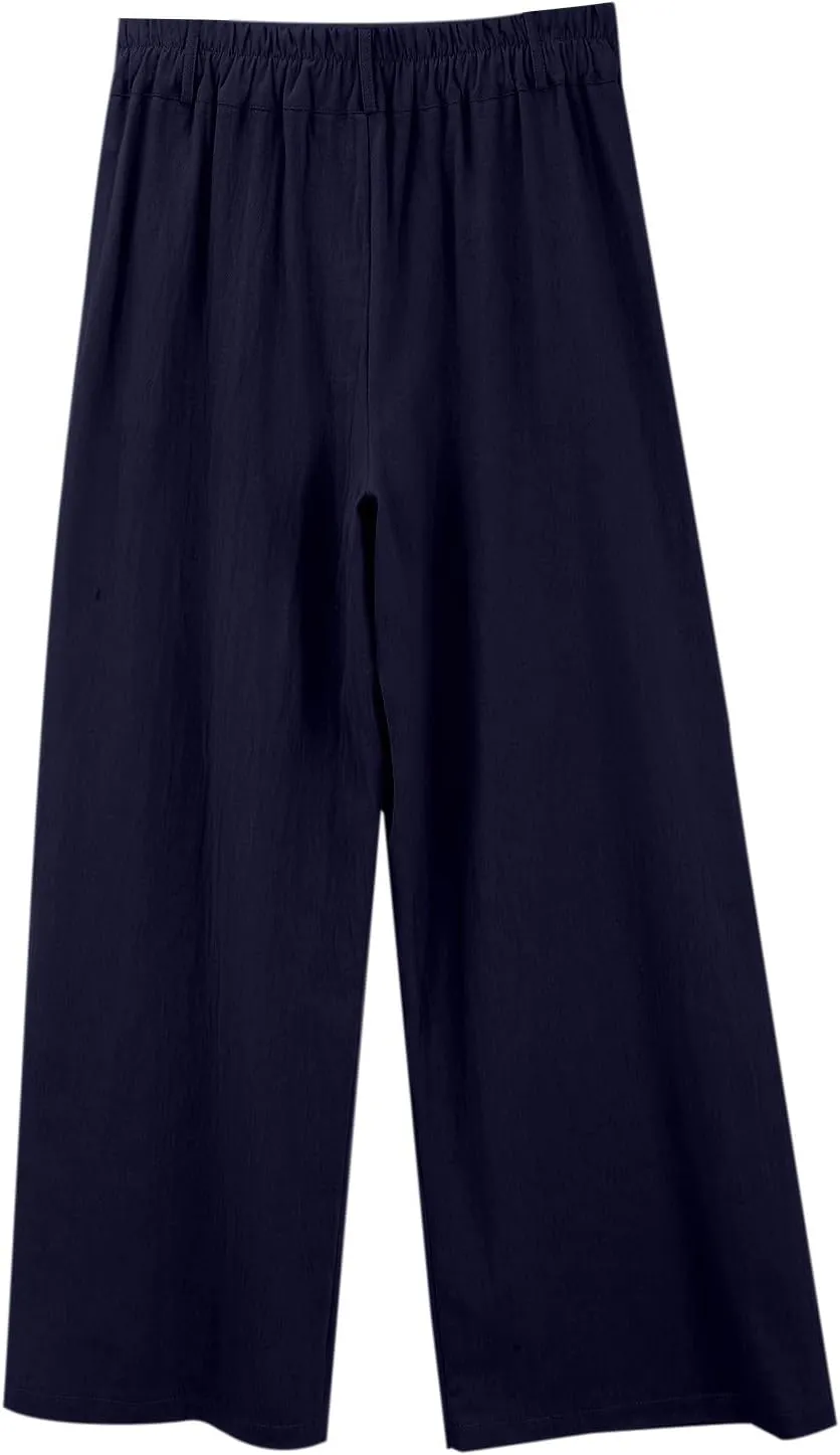 Miyaomn Linen Pants for Women High Waisted Casual Loose Wide Leg Palazzo Pants Summer Travel Beach Dress Trousers with Pocket
