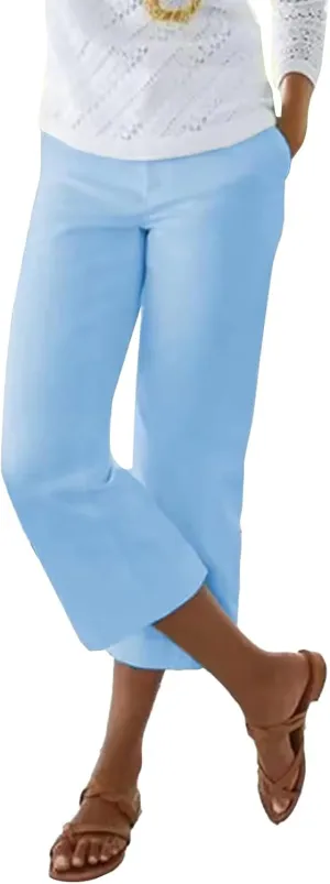 Miyaomn Linen Pants for Women Summer Casual Wide Leg Capri Pants Elastic Waist Slim Fit Cropped Lounge Trousers with Pockets