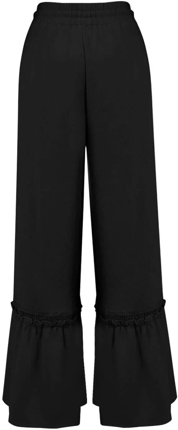 Miyaomn Women's High Waisted Flowy Palazzo Pants Wide Leg Drawstring Beach Trousers Dressy Lace Tiered Ruffled Summer Outfits