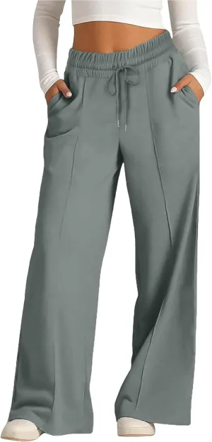 Miyaomn Womens Sweatpants Wide Leg High Waist Lounge Pants Front Pleated Drawstring Gym Workout Sports Casual Travel Trousers