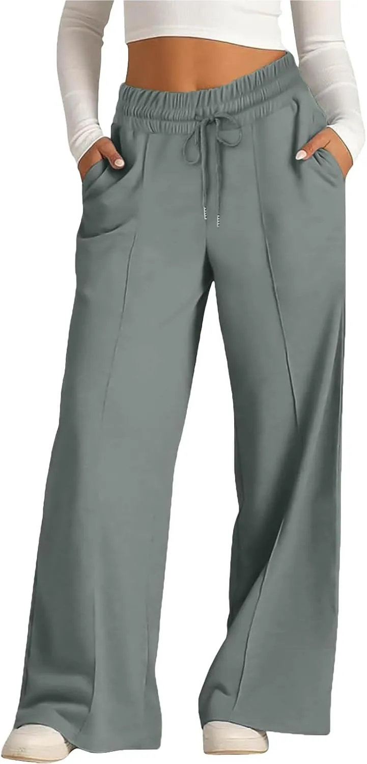 Miyaomn Womens Sweatpants Wide Leg High Waist Lounge Pants Front Pleated Drawstring Gym Workout Sports Casual Travel Trousers