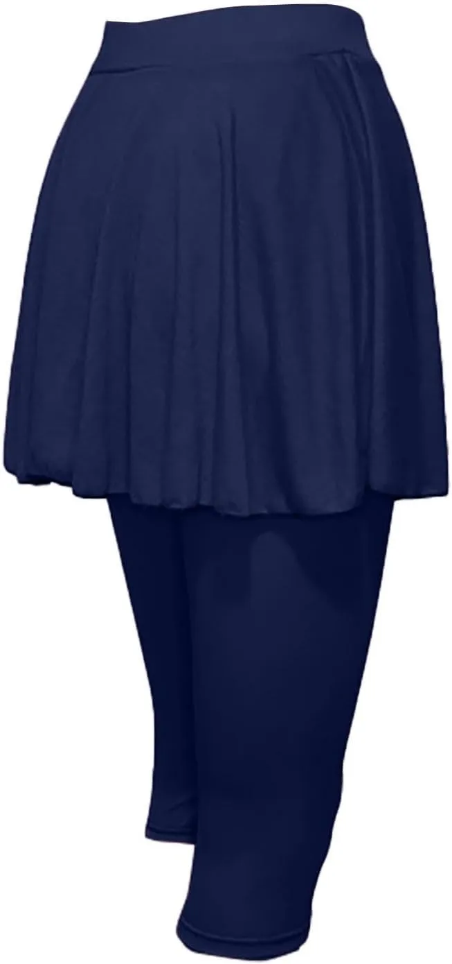 Miyaomn Women's Tennis Skirted Leggings Golf Sports Capris with Attach Skirt Pleated Athletic Yoga Skorts Pickleball Clothing