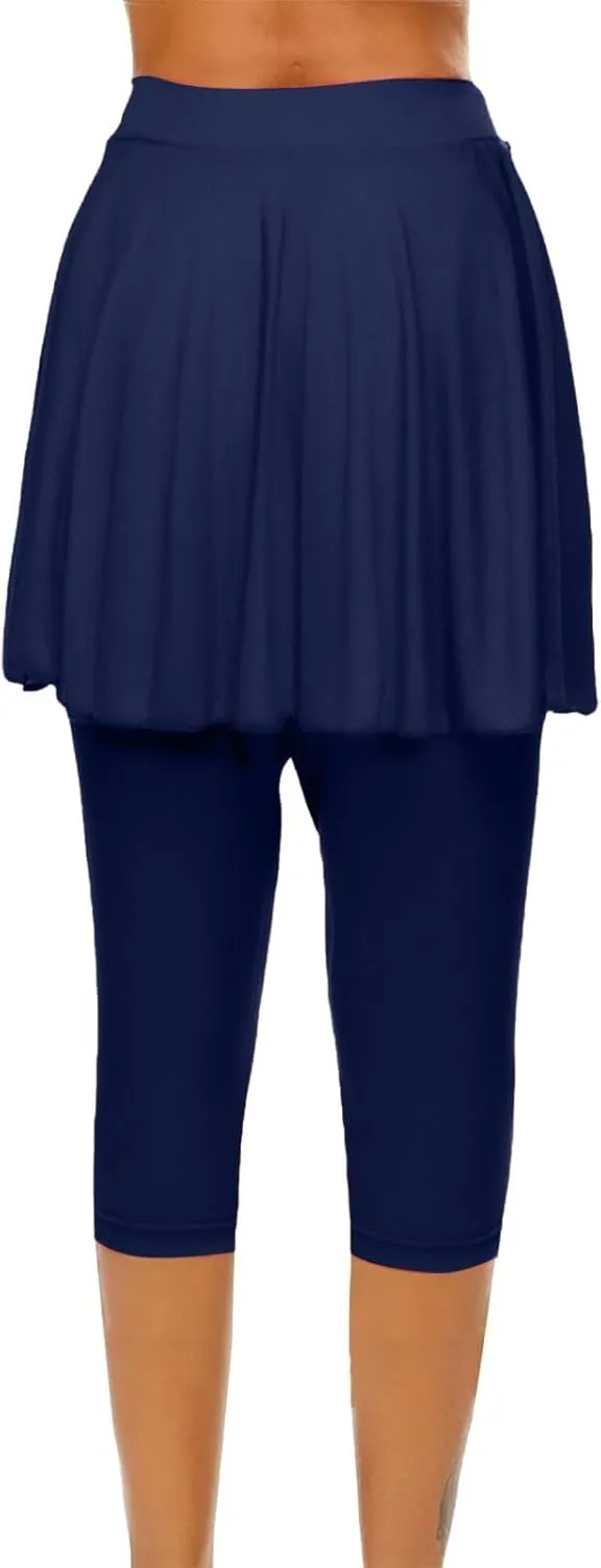 Miyaomn Women's Tennis Skirted Leggings Golf Sports Capris with Attach Skirt Pleated Athletic Yoga Skorts Pickleball Clothing