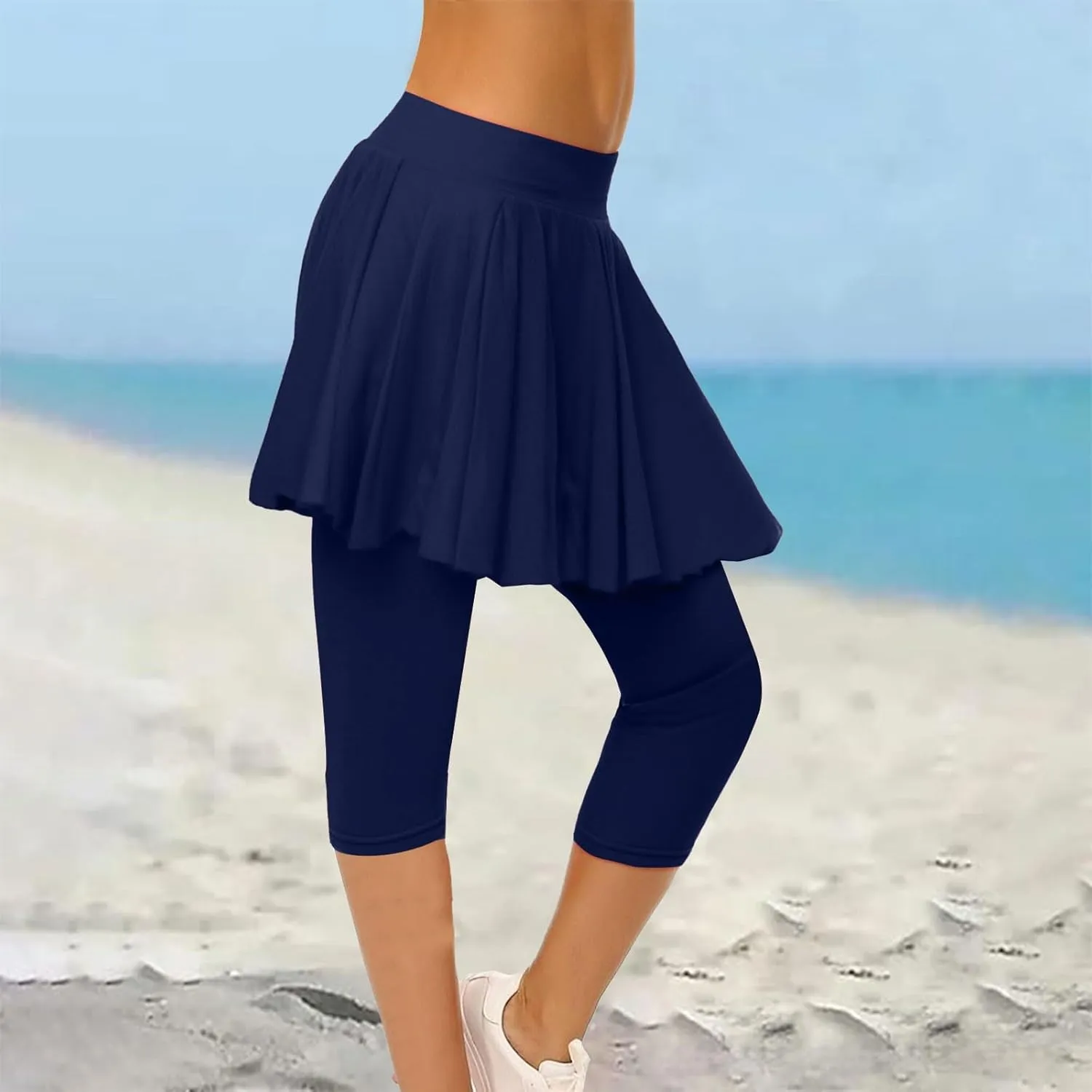 Miyaomn Women's Tennis Skirted Leggings Golf Sports Capris with Attach Skirt Pleated Athletic Yoga Skorts Pickleball Clothing