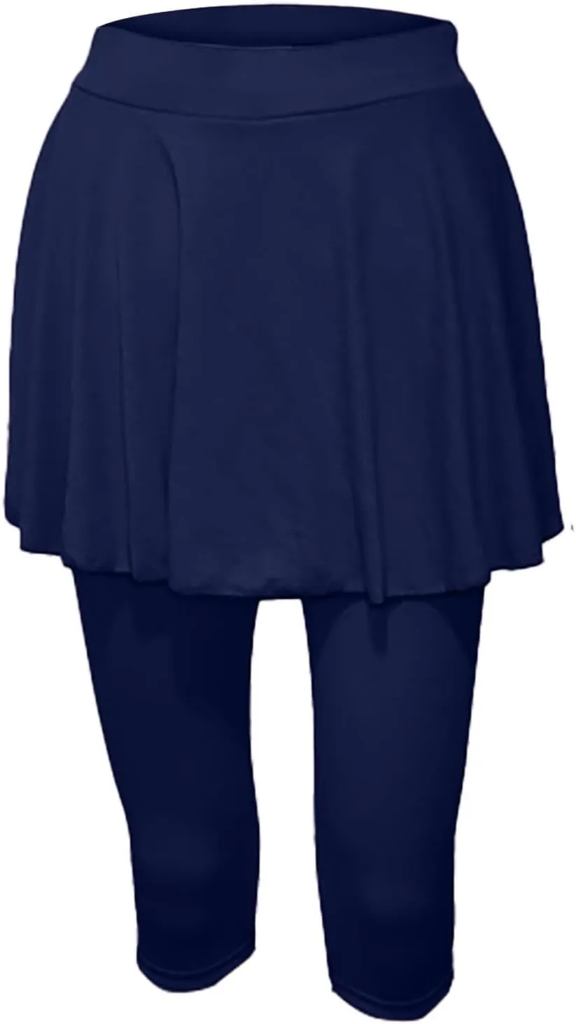 Miyaomn Women's Tennis Skirted Leggings Golf Sports Capris with Attach Skirt Pleated Athletic Yoga Skorts Pickleball Clothing