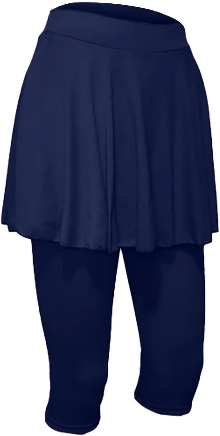 Miyaomn Women's Tennis Skirted Leggings Golf Sports Capris with Attach Skirt Pleated Athletic Yoga Skorts Pickleball Clothing