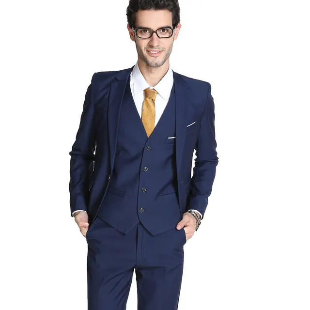 MOGU 2017 New Arrival Mens Slim Fit Suit 3 Piece Mens Suits Wedding Groom (Blazer Vest Pants) Large Size Wedding Suits For Men