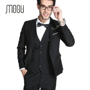 MOGU 2017 New Arrival Mens Slim Fit Suit 3 Piece Mens Suits Wedding Groom (Blazer Vest Pants) Large Size Wedding Suits For Men