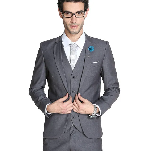 MOGU 2017 New Arrival Mens Slim Fit Suit 3 Piece Mens Suits Wedding Groom (Blazer Vest Pants) Large Size Wedding Suits For Men