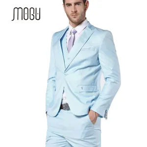 MOGU 2017 New Arrival Mens Suits Light Blue Wedding Suits For Men Slim Fit Suits for Men 3 Piece (Jacket Pants Vest) Men Suit