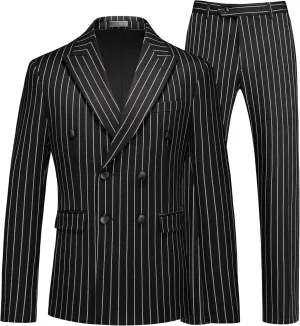 MOGU Mens Double Breasted Pinstripe Suit - 2 Piece Slim Fit Vintage Tuxedo for Groomsmen, Wedding, Prom