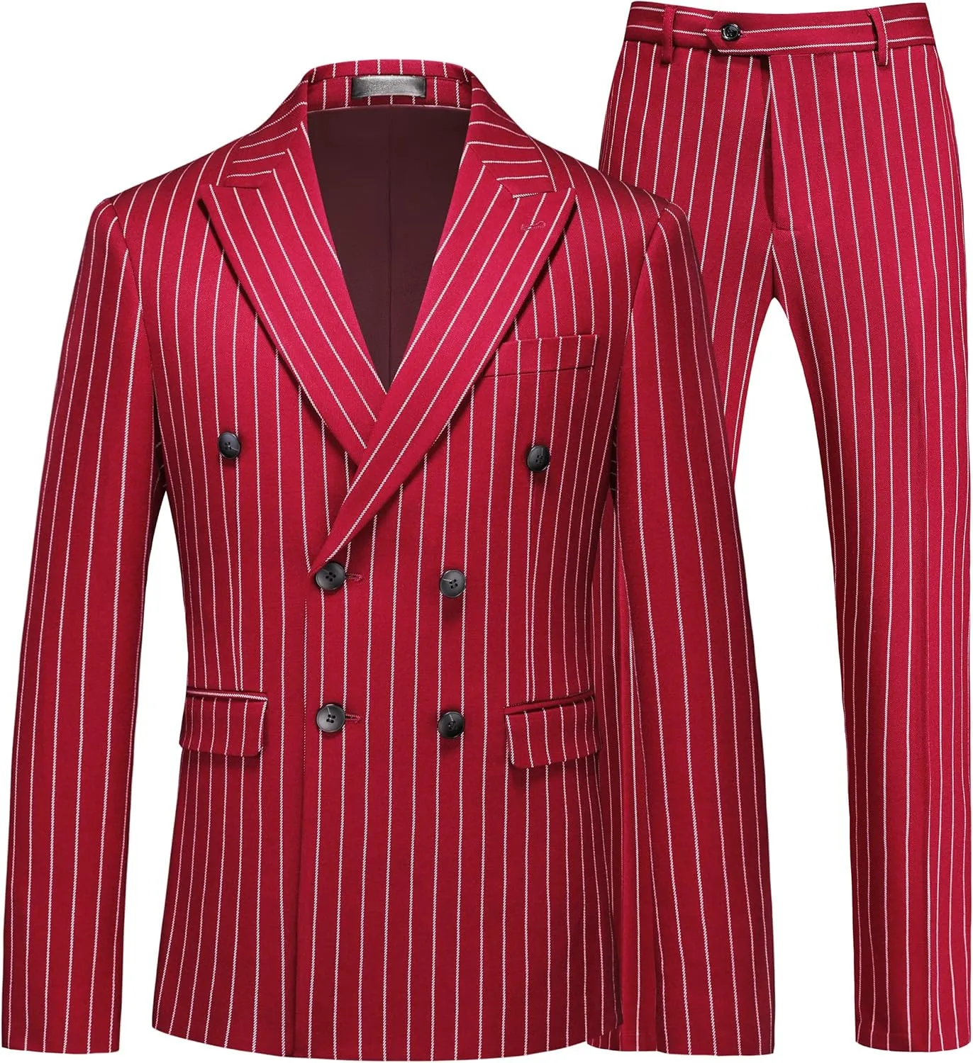MOGU Mens Double Breasted Pinstripe Suit - 2 Piece Slim Fit Vintage Tuxedo for Groomsmen, Wedding, Prom