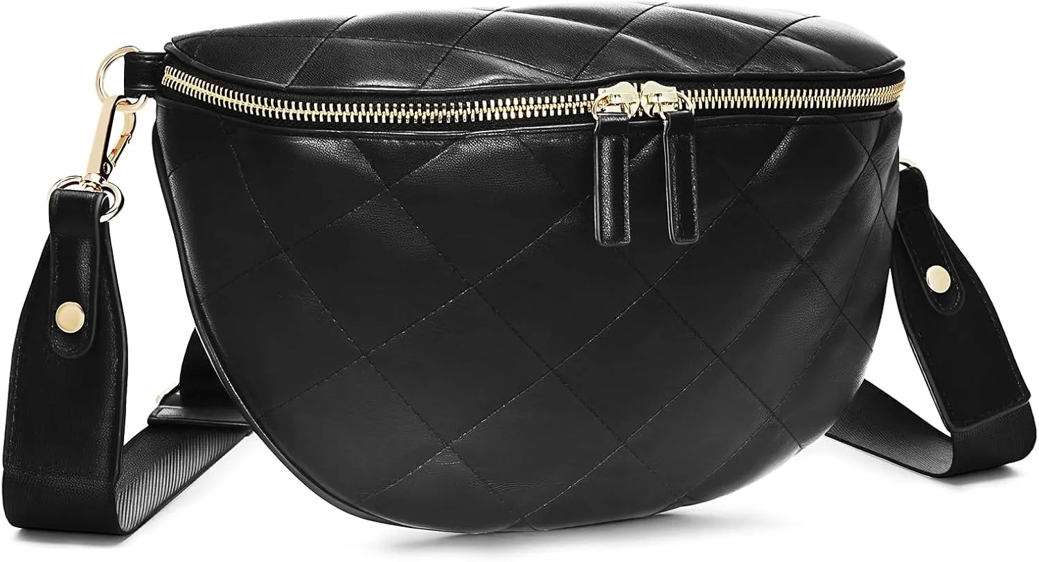 molshine Women's Quilted Crossbody Bum Bags, Trendy Puffer Belt Sling Bag Shoulder Bag Waist Pack Chest Bag Fanny Pack Purse (Black)