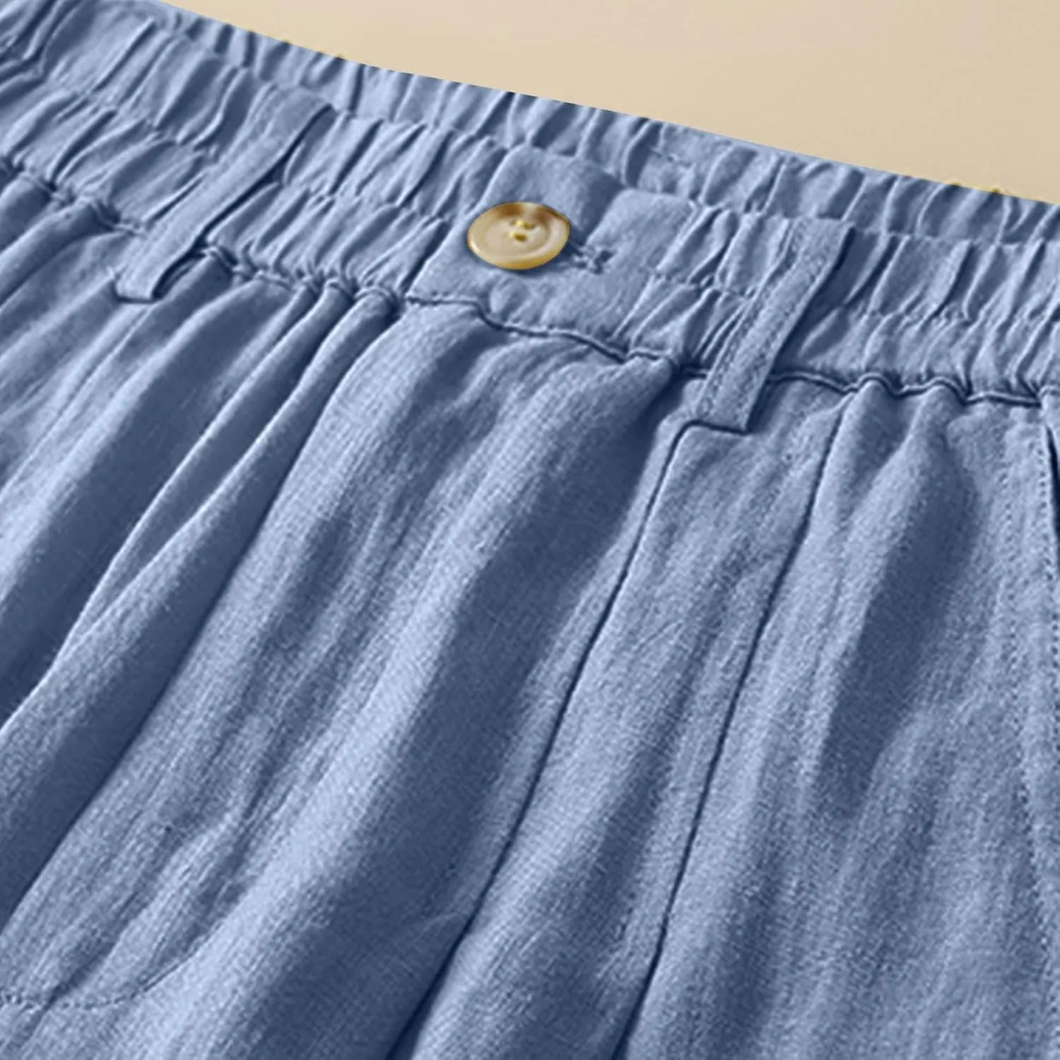 Mzkdieey Women's Cotton Linen Straight Leg Pants Elastic Waist Baggy Casual Trousers with Pockets Summer Beach Lounge Pants
