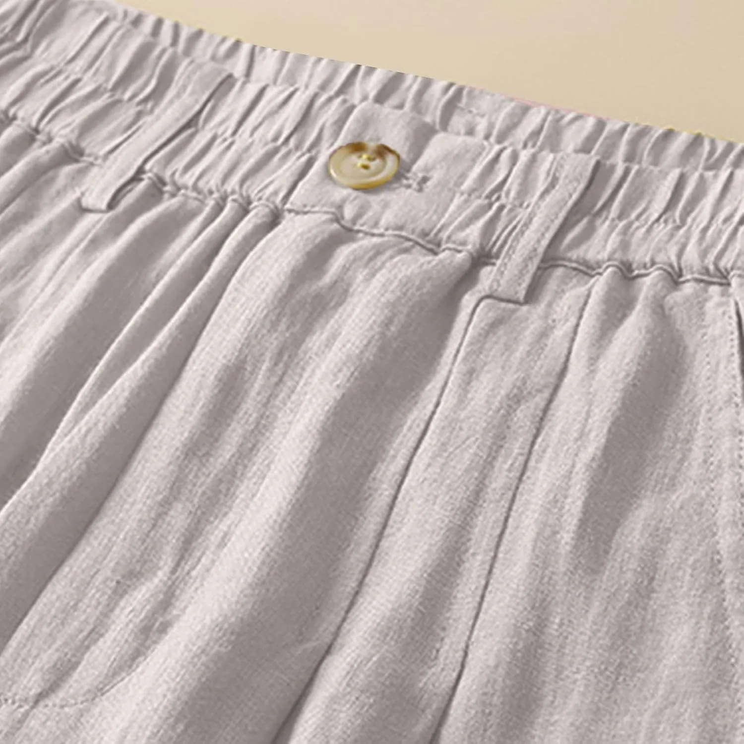 Mzkdieey Women's Cotton Linen Straight Leg Pants Elastic Waist Baggy Casual Trousers with Pockets Summer Beach Lounge Pants