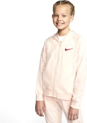 Nike Girls Sportswear Cotton Jersey Full-Zip Hoodie (Large, Washed Coral)