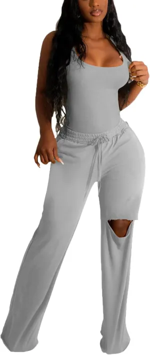Nimsruc Two Piece Outfits For Women Casual Sleeveless Sweat Suits
