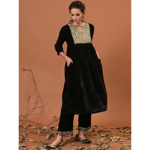 NUHH Fresh Charcoal Velvet Pant & Kurta (Set of 2)