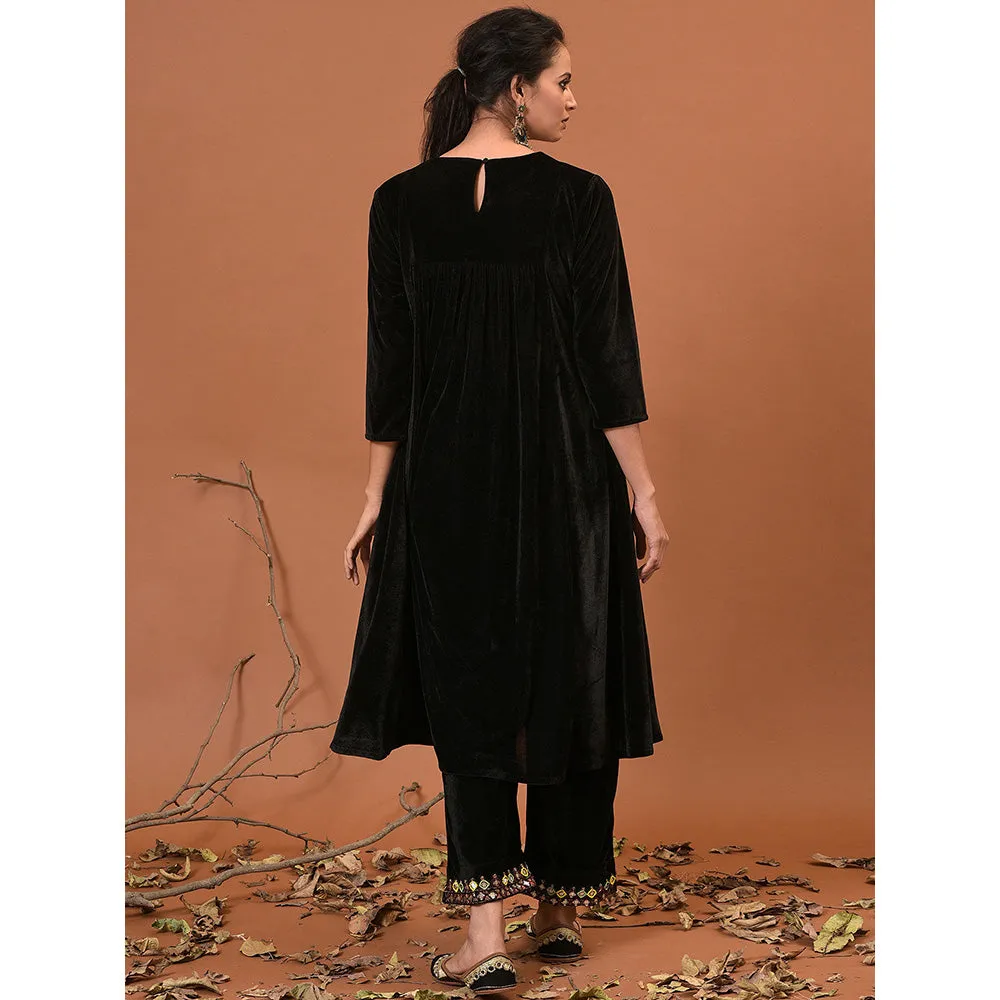 NUHH Fresh Charcoal Velvet Pant & Kurta (Set of 2)