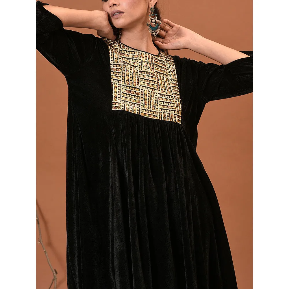 NUHH Fresh Charcoal Velvet Pant & Kurta (Set of 2)