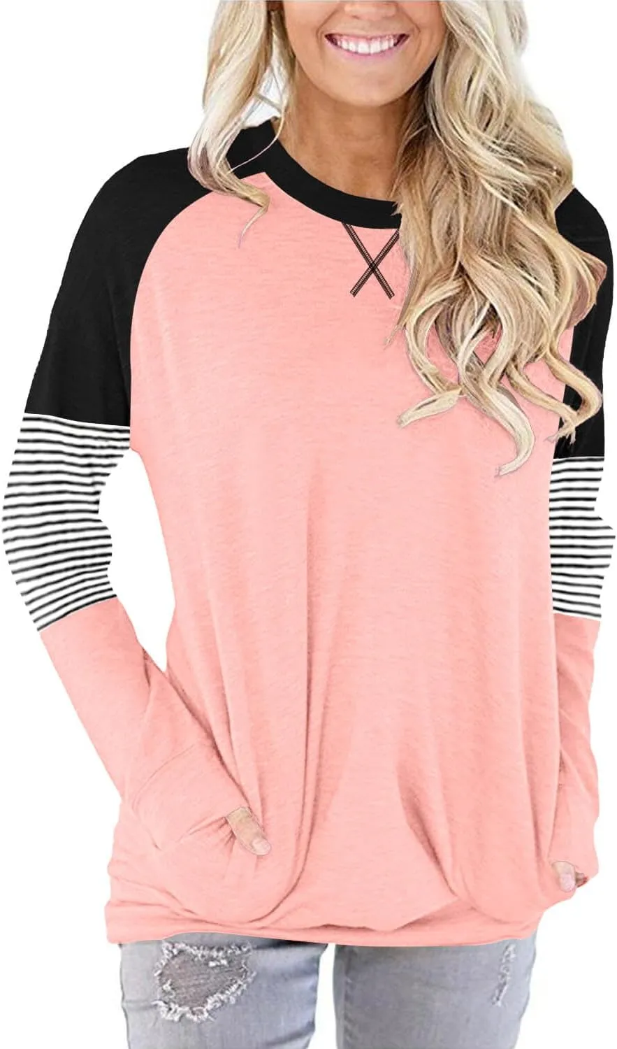 ONLYSHE Womens Crewneck Sweatshirt Casual Loose Fitting Tops Long Sleeve T Shirt