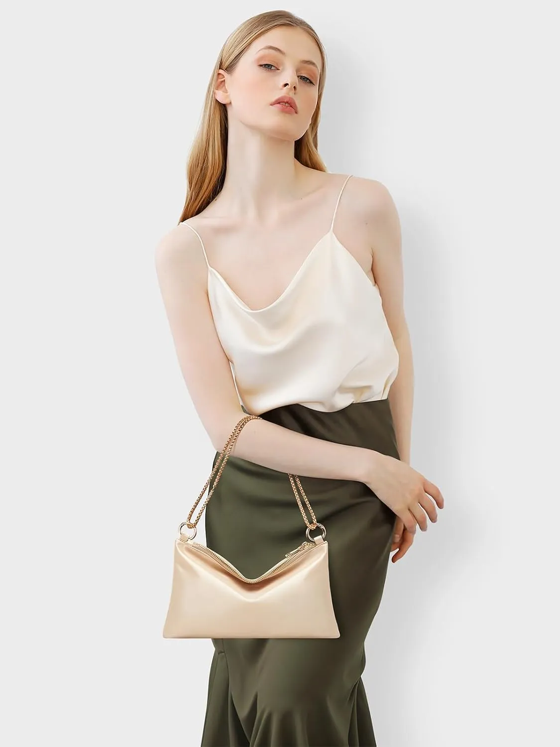 oscaurt Women's Evening Handbag Satin Shoulder Bag Purse for Prom Engagement Cocktail Party Wedding