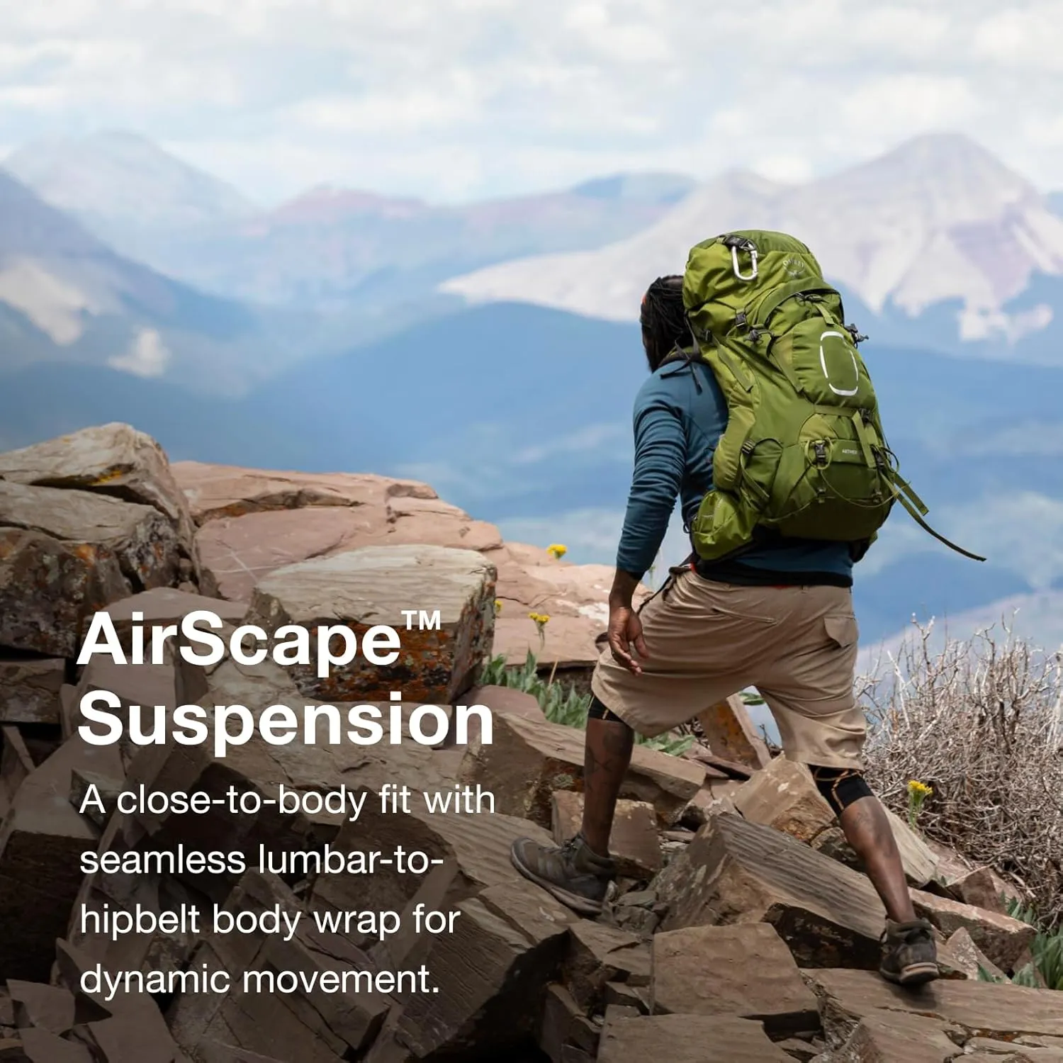 Osprey Aether 65L Men's Backpacking Backpack, Garlic Mustard Green, L/XL, Extended Fit