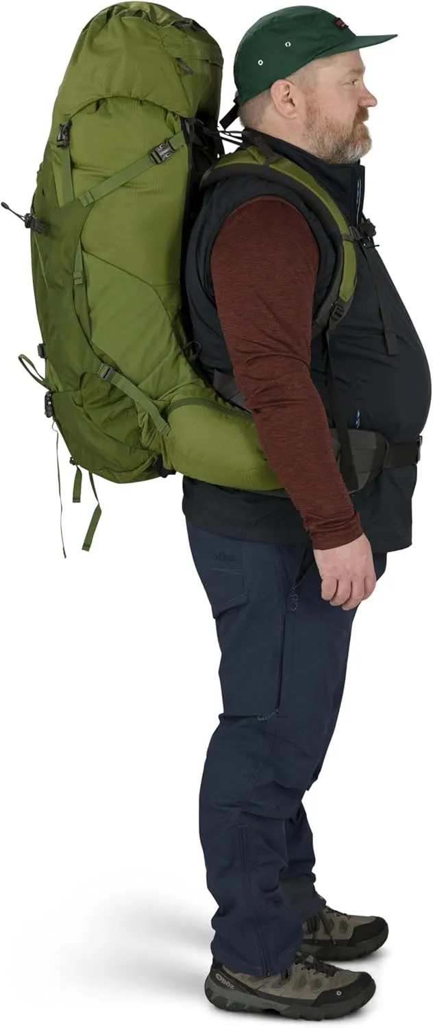 Osprey Aether 65L Men's Backpacking Backpack, Garlic Mustard Green, L/XL, Extended Fit