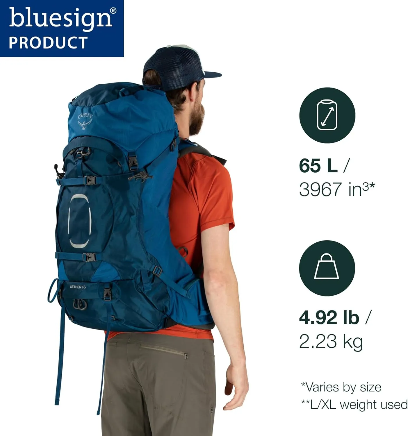 Osprey Aether 65L Men's Backpacking Backpack, Garlic Mustard Green, L/XL, Extended Fit