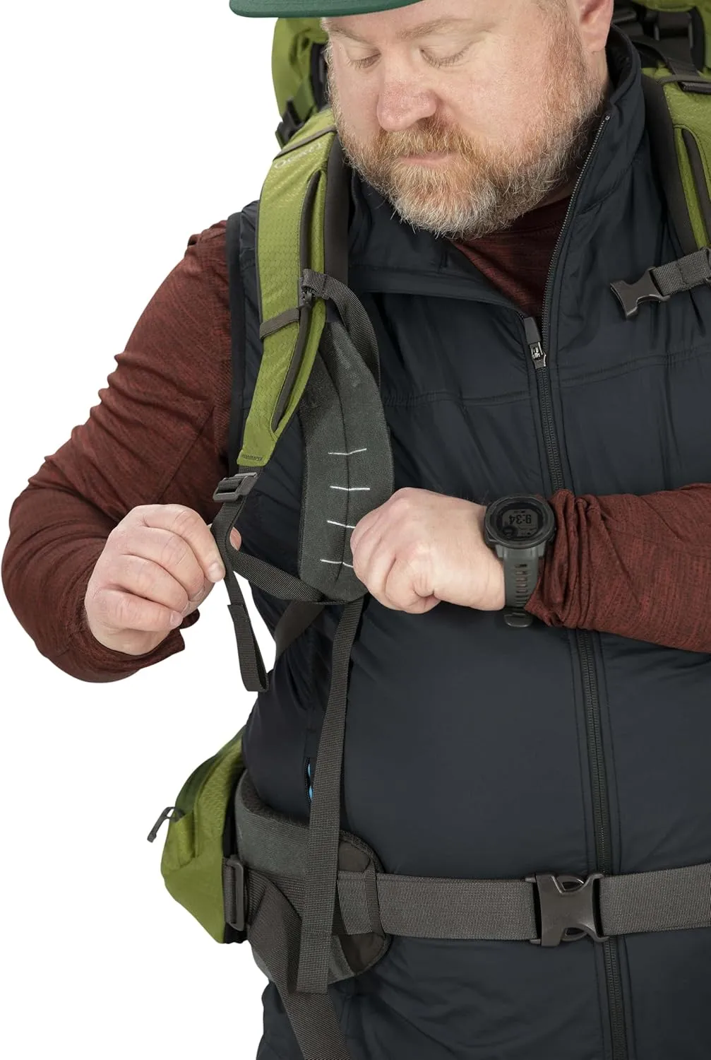 Osprey Aether 65L Men's Backpacking Backpack, Garlic Mustard Green, L/XL, Extended Fit