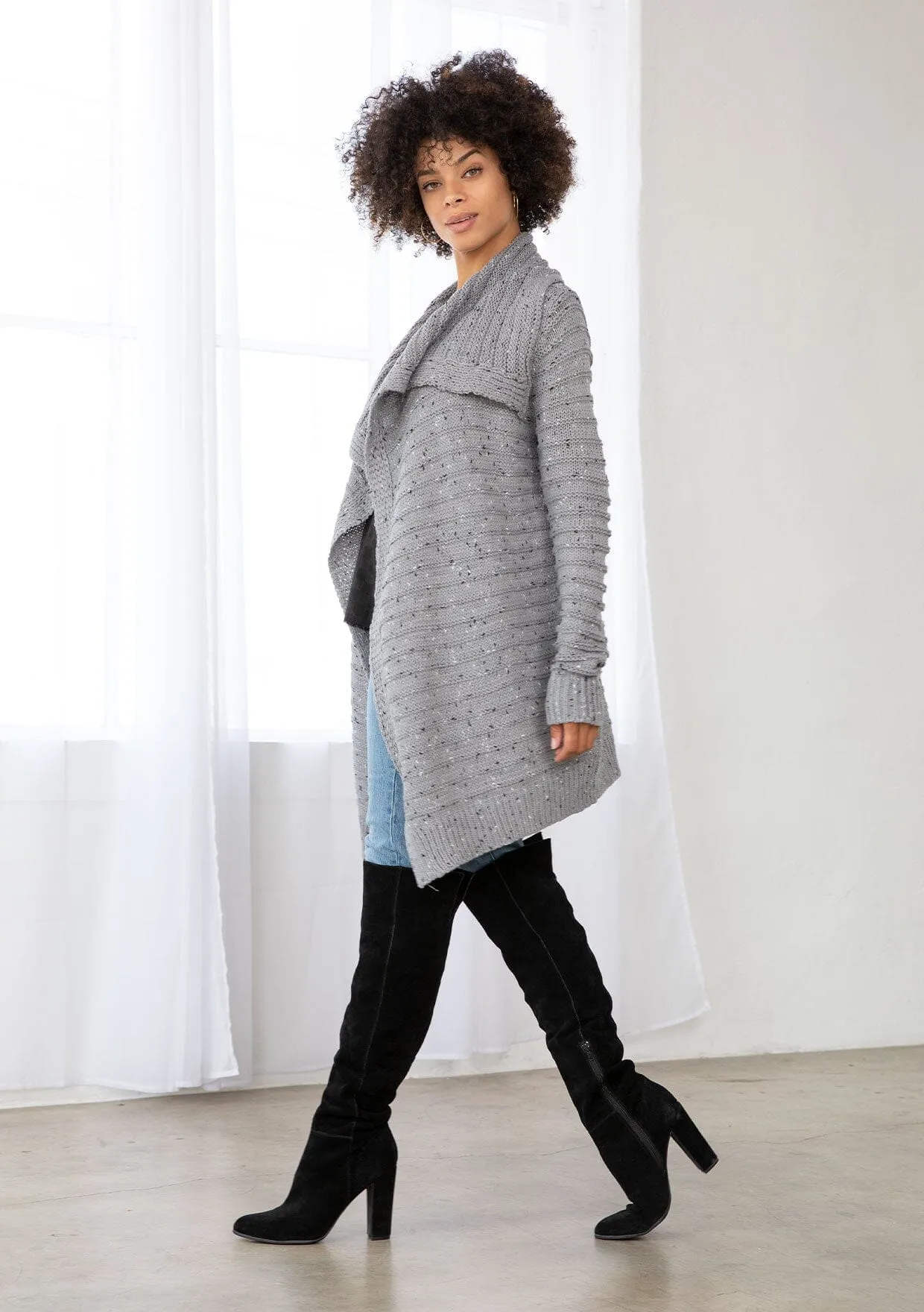 Oversized Lapel Knit Cardigan