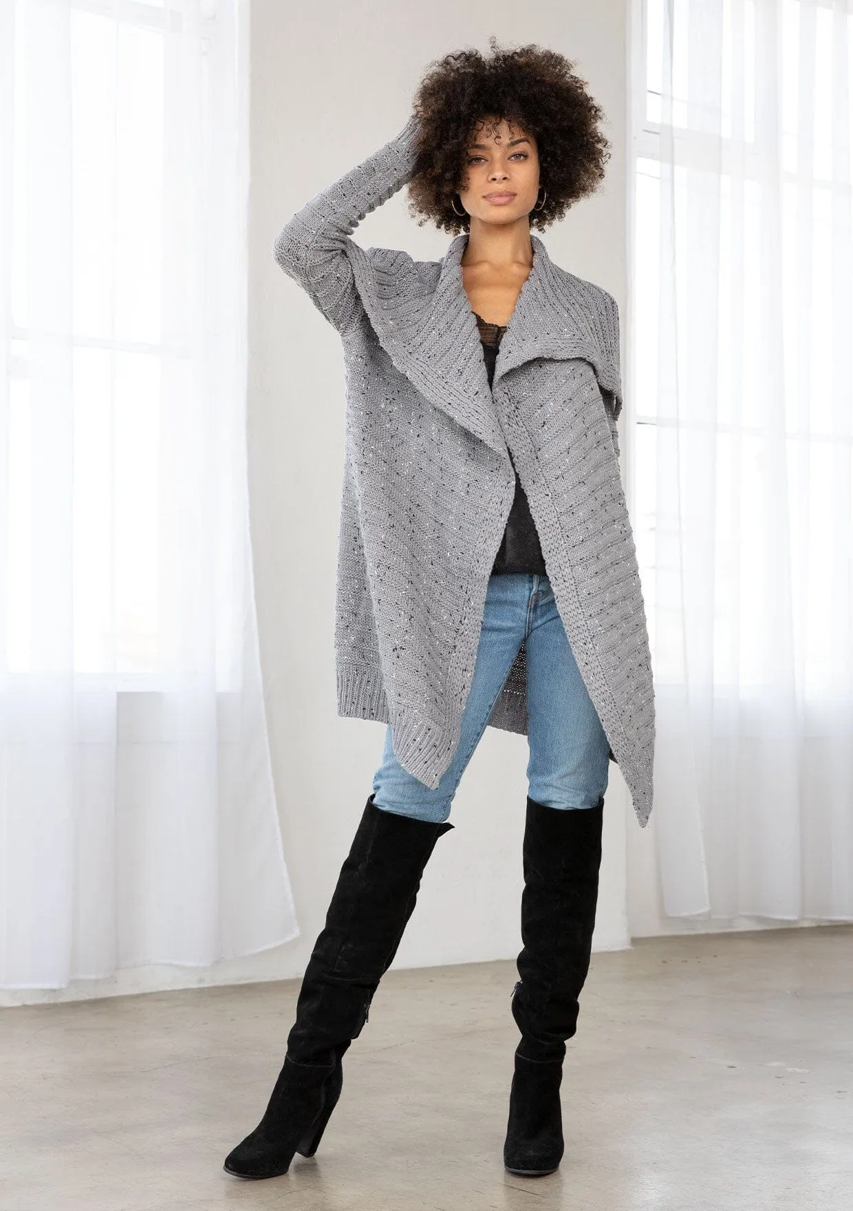 Oversized Lapel Knit Cardigan