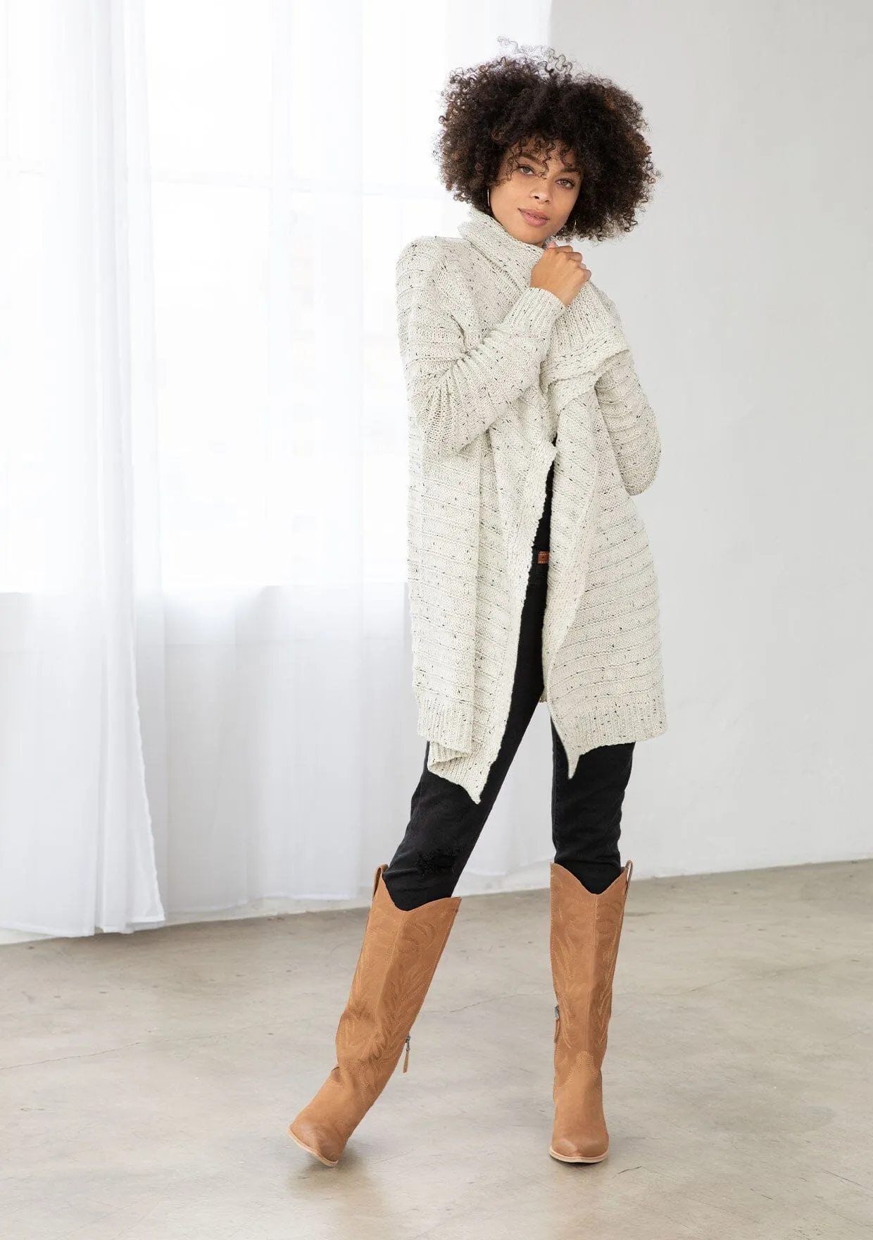 Oversized Lapel Knit Cardigan