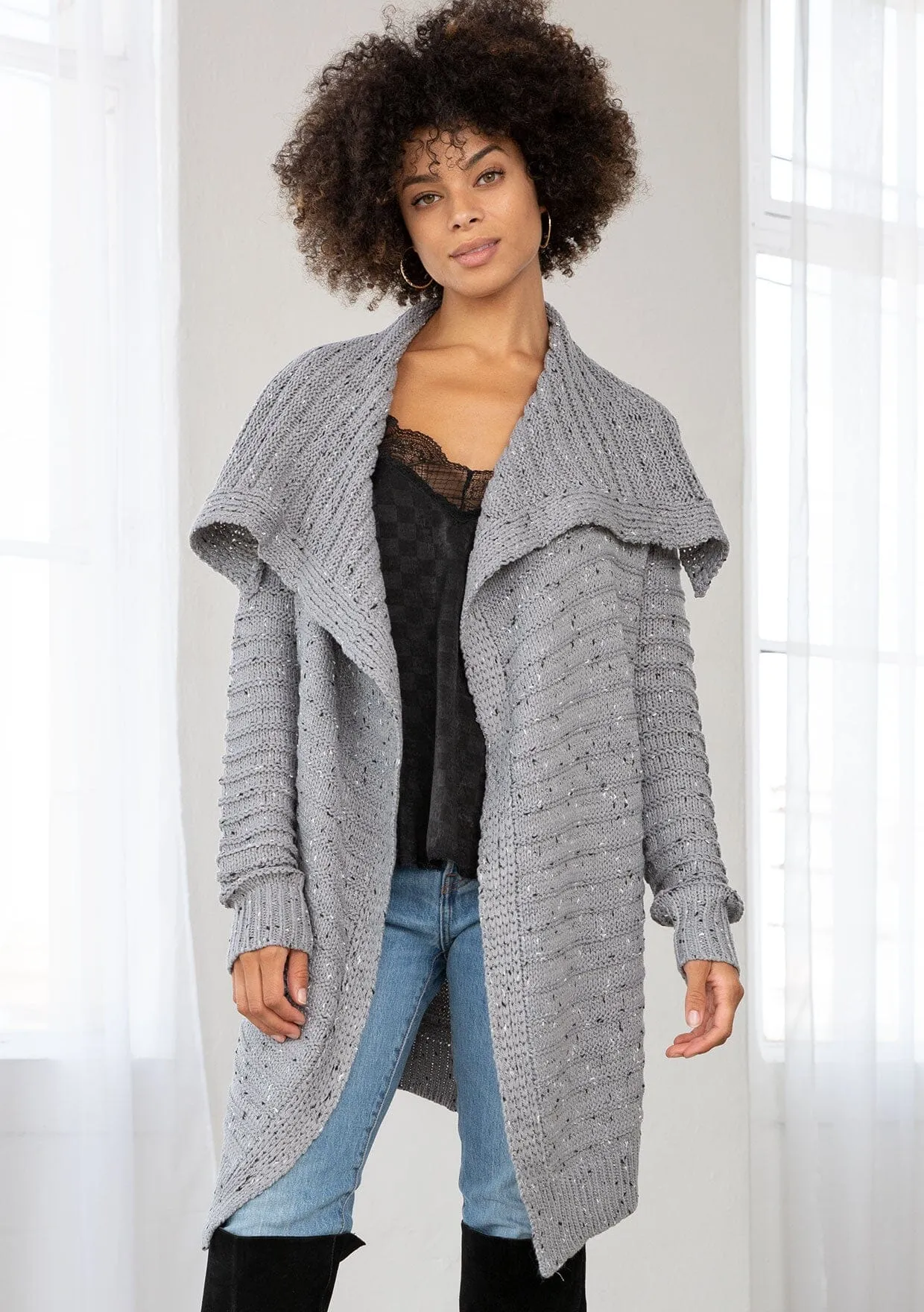 Oversized Lapel Knit Cardigan